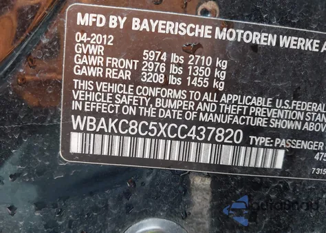 2012 BMW 750Li xDrive from USA, damaged, VIN WBAKC8C5XCC437820